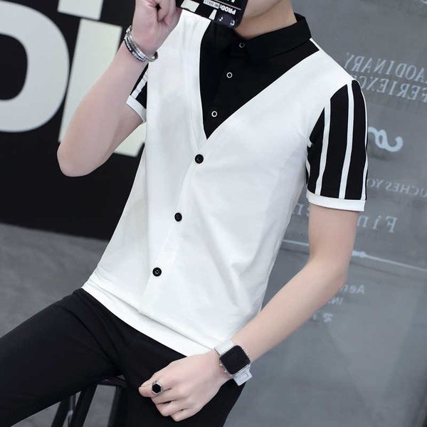 

half-sleeved men's summer fashion polo 2019 new style, White;black