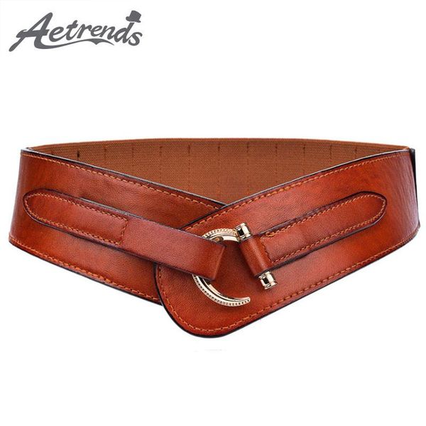 

aetrends] vintage pu leather diagonal cross cinch belt waistband wide hip belts women cummerbunds d-0072, Black;brown