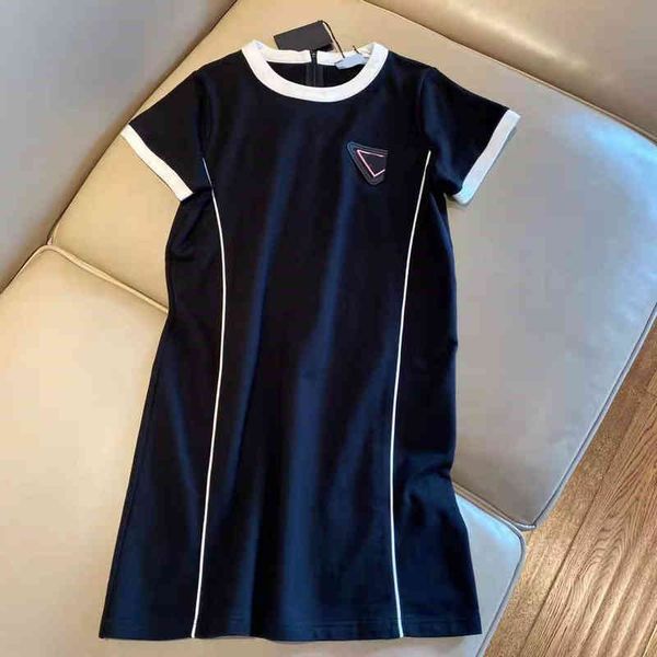 

spring and summer color contrast simple leisure fresh thin fashion women's dress with chest stitching, Black;gray