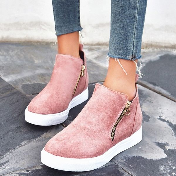 

tino kinowomen wedge ankle boots autumn suede women's platform ladies fashion zip female casual shoes plus size y200115, Black