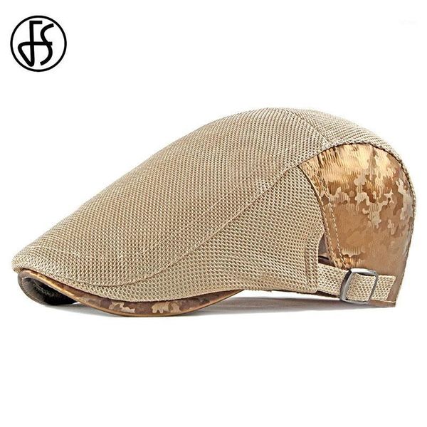 

fs womens beret hats 2020 summer mesh caps breathable flt brim hats mens herringbone vintage solid color newsboy berets cap1, Blue;gray