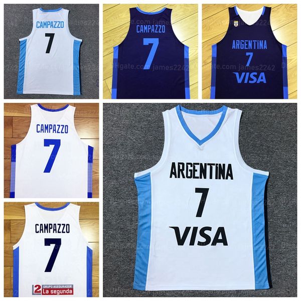 

custom facundo campazzo #7 team argentina basketball jersey printed white blue any name number size xs-4xl, Black;red