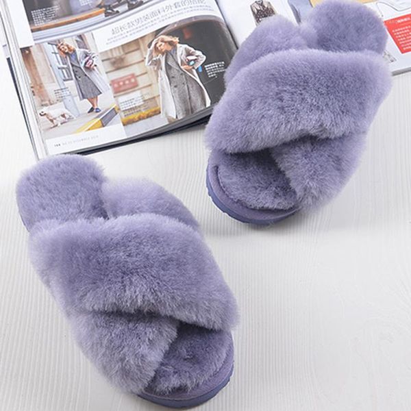 

slippers ccfur arrivals women fashion wool winter shoes thick warm indoor slides female soft sliders s60551, Black