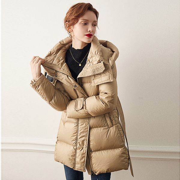 

outwear parkas jacket hooded janveny 2020 90% down coat duck thicken warm clothes womens white feather female women tceec, Black