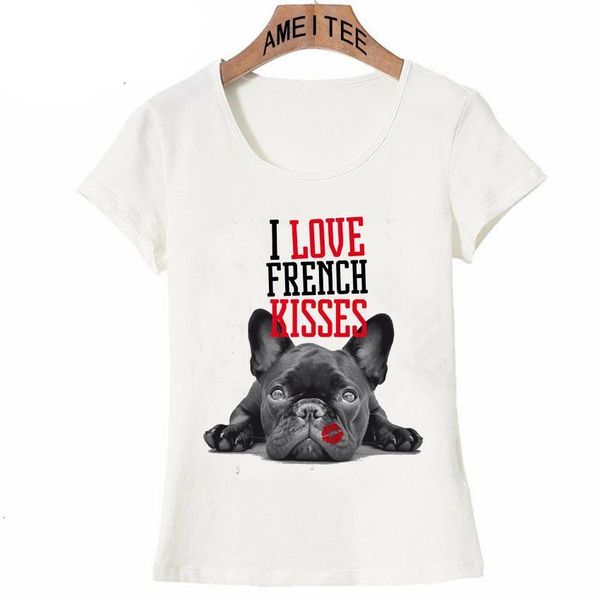 

new harajuku i love french kiss letter women t-shirt french bulldog mom print t shirt fashion casual lovely girl tees, White