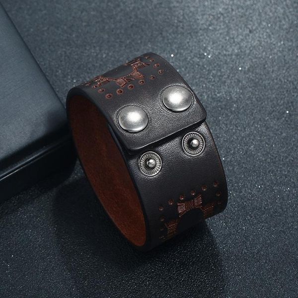 

eif dock new fashion men wide genuine leather bracelet brown wide cuff bracelets & bangles vintage punk wristband men qylofe