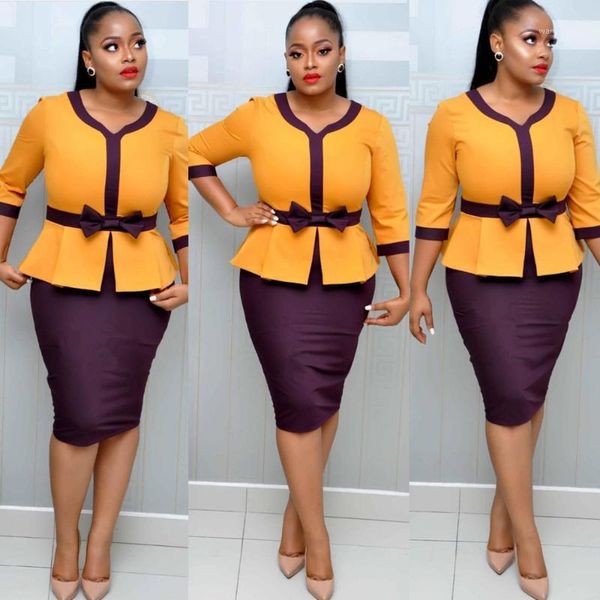 

women 2 pieces sets modest ladies office work wear slim elegant classy female with waist belt pencil dresses african fashion new1, White