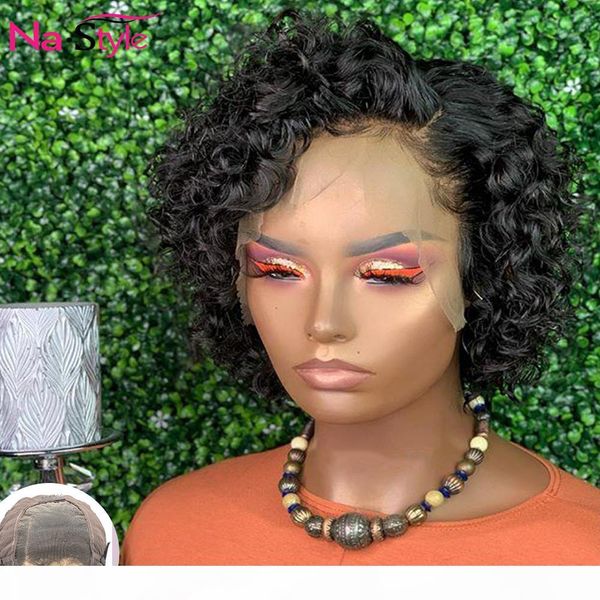 

afro kinky curly wig human hair pre plucked short human hair wigs pre plucked 4x4 closure wig human hair wigs brazilian 130 remy, Black