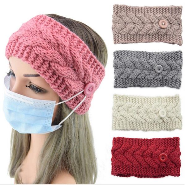 

twist crochet knit wool headband women girls hair wrap hairbands with facemask buttons macthing warm beanie earmuffs hat sweat band e121705, Slivery;white