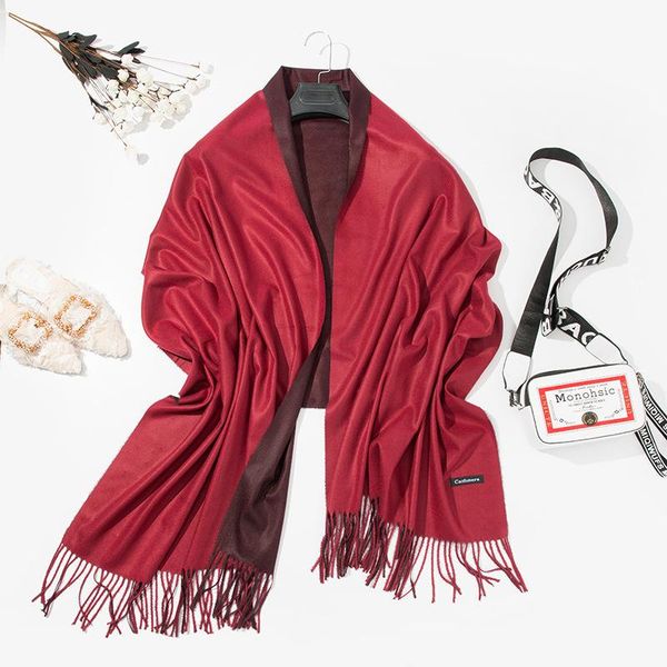 

scarves 70*200cm color matching double-sided cashmere scarf for autumn and winter women thick warm shawl long fringed bib, Blue;gray