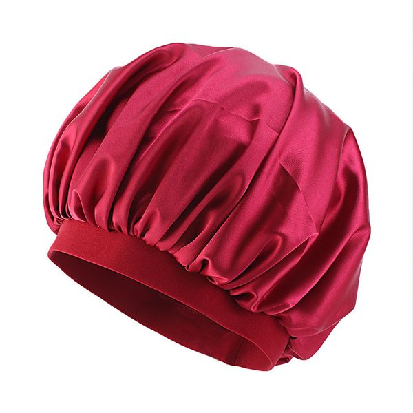 Cappello da bagno in raso di seta Cappello da donna Avvolgere la testa Cofani per la cura dei capelli Cappelli da notte elasticizzati rotondi Accessori da bagno New Era 5 3ba B2