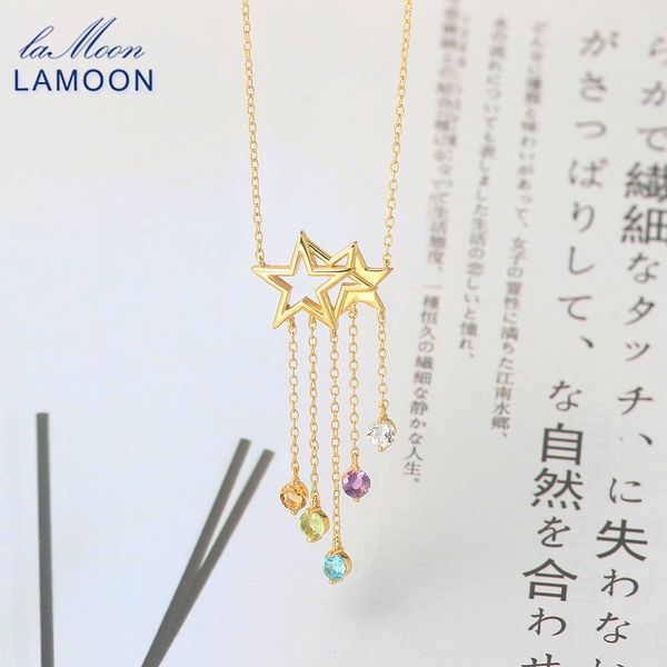 LAMOON 925 Sterling Silber NecklaceStar Quaste Shooting Star Edelstein Anhänger 14K vergoldet Edlen Schmuck Für Frauen LMNI098 Q0531