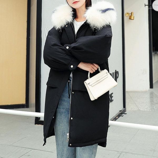 

women's down jacket winter jacket women fashion wool zipper pocket hoodie drawstring long jackets outwear coat female1, Black
