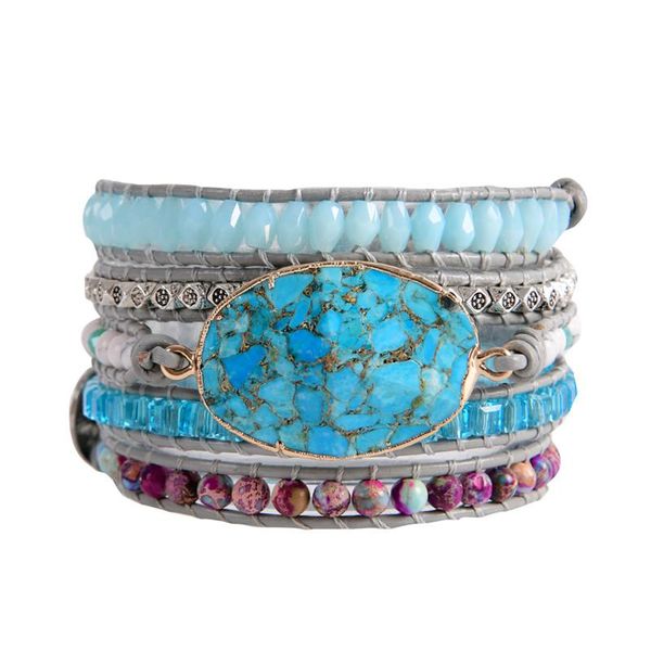 

tennis multilayers women leather wrap bracelets w/ turquoises rhinestone beaded 5x boho jewelry wholesale dropship, Golden;silver