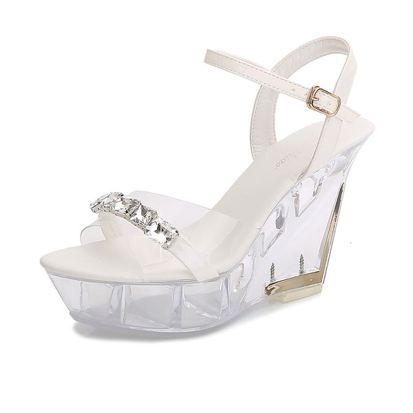 

crystal 2021 new slippers high heels -inch transparent women's sandals water steel pipe show shoes vl9v, Black