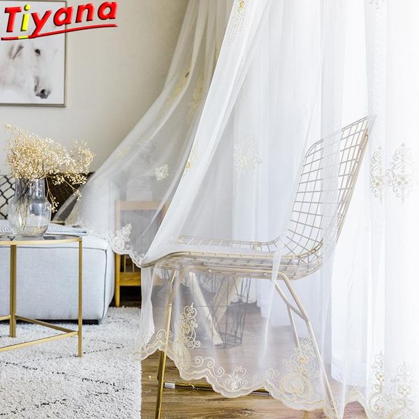 

curtain & drapes gold geometric pattern embroidered sheer gauze tulle curtains for living room white nordic embroidery x-hm082#20