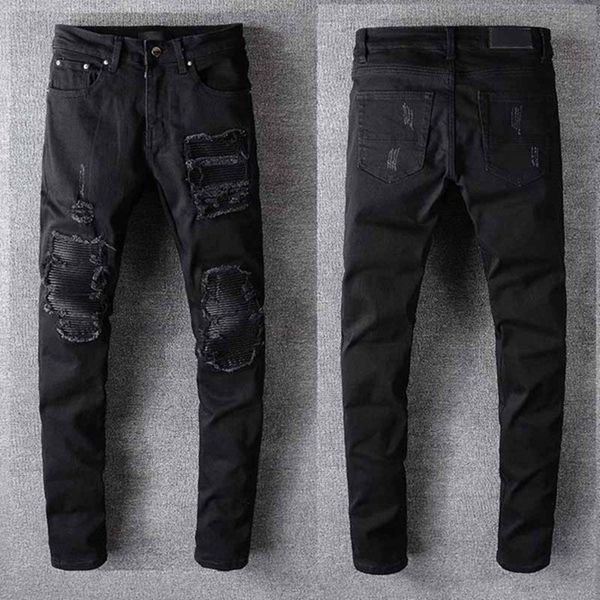 

2021 mens jeans men jean ripped jean rips stretch black jeans fashion slim fit washed motocycle denim pants new style denim jeans, Blue