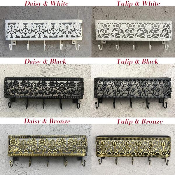 

art wall mounted hanging mail holder storage keys hanger organizer stand key hooks shlef backet for household daisies/tulips