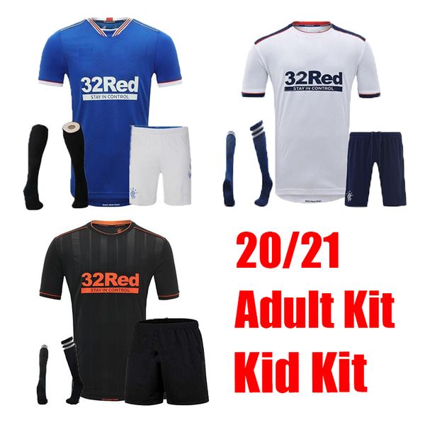 

kids boys kit socks 20 21 gerrard soccer jersey 2020 2021 glasgow rangers defoe dauis home away 3rd football shirt, Black