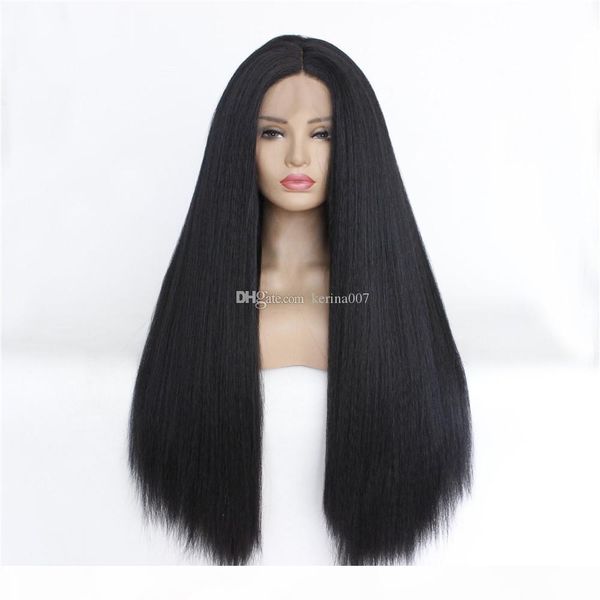 

long thick small wavy hair wig for african ladies made in synthetic heat resistant fiber lace front wigs support sale, Black