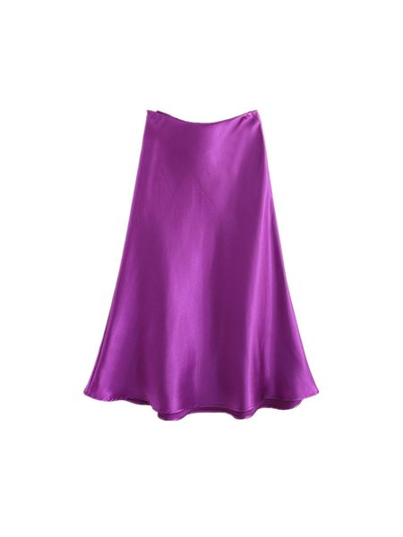 

2021 new purple high waist satin drape mid-calf long for elastic a-line acetate women women's skirts 16go, Black