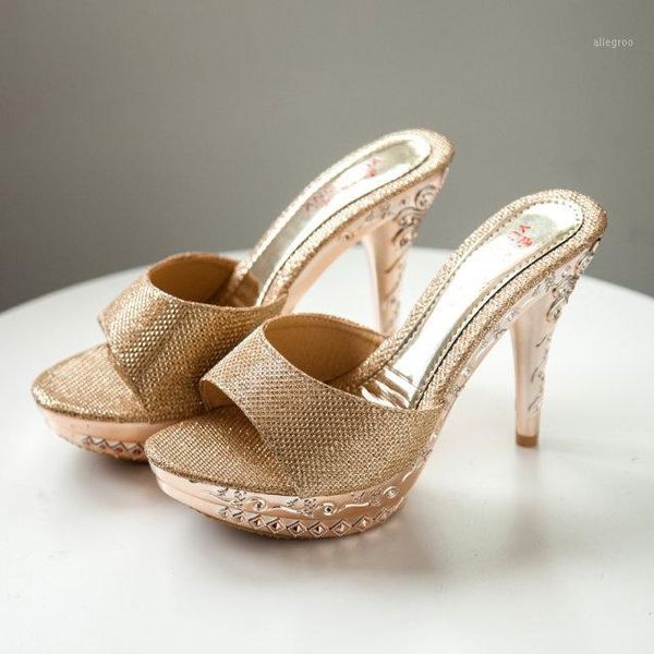 

slippers 2021 summer women pvc crystal high thin heels 11.5cm mules platform outside ladies shoes sandals1, Black