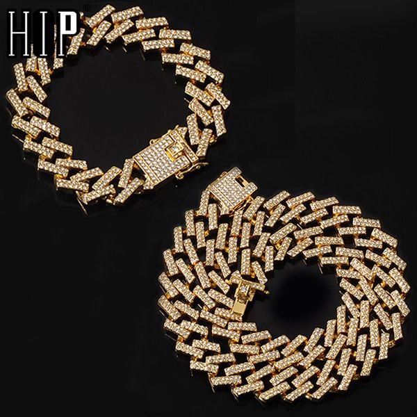 

hip hop full pave rhinestone 15mm bling iced out crystal miami zircon prong cuban men's necklace for men jewelry with box t200821, Silver