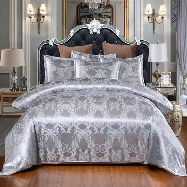 

sliver gold luxury silk satin jacquard duvet cover bedding sets us full  king size 3 pcs bed set