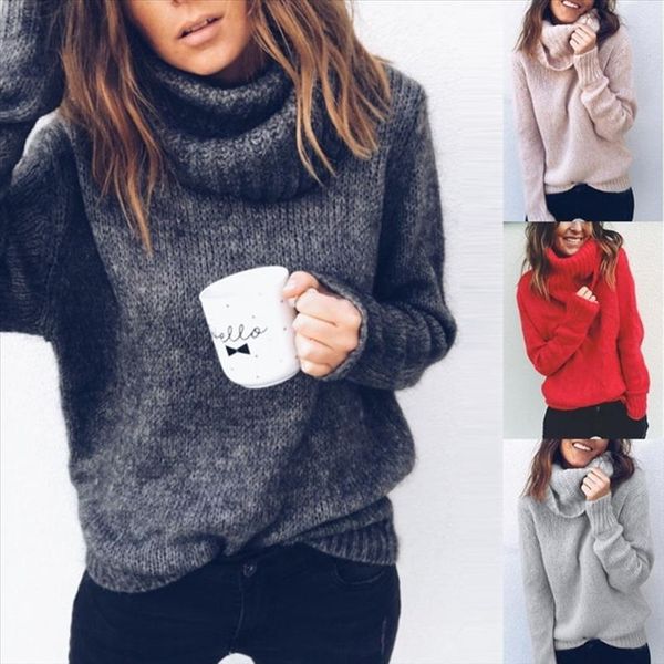 

women sweater long sleeve casual solid color turtleneck sweaters loose women knitted pullovers plus size sweaters coat, White;black
