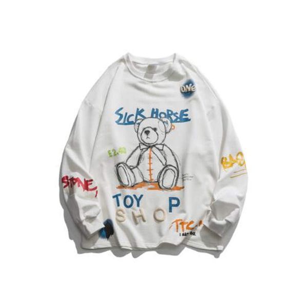 

осенний медведь граффити tide бренд живопись свободные тренда длинные рукавеные пара модели моды хип-хоп мода печать письмо, Black