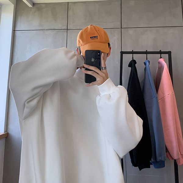 

new solid 2021 men's nightgown tide card leisure harbour style turtleneck high jacket wild autumn winter clothes wuee, Black