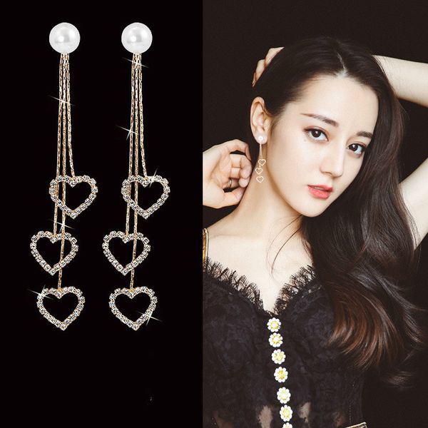 

2021 new arrival alloy earring trendy heart women dangle earrings loving tassel earrings korean earrings super long pendant jewelry, Silver