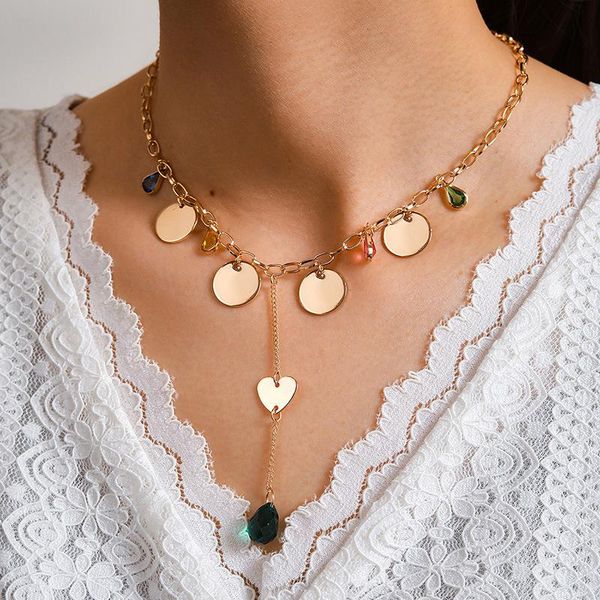 

brling new 2020 fashion ins vintage chain pendant choker simple crystal love gold heart shape necklace for women girl gift party, Golden;silver