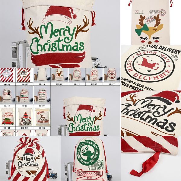 

31vpsanta new gift claus with reindeer sack cotton environmental protection bundle mouth canvas moose christmas bag wholesal