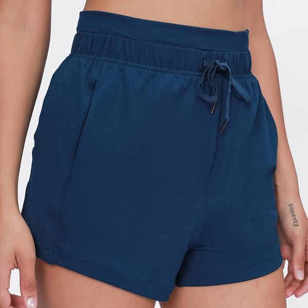 LU LU Yoga-Shorts mit Kordelzug und Taschen, lockere Passform, Laufen, Fiess, Workout, Sport, Damenhose, 3 Ponts, Biker, lässig, Strand, Tennis-Shorts