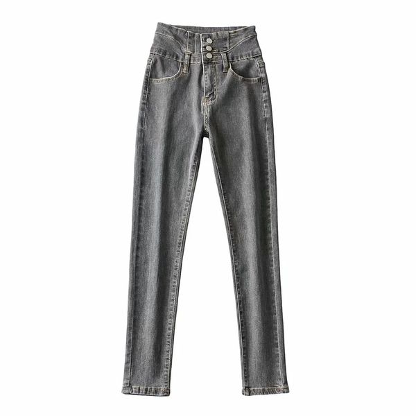 

2021 new double-breasted cultivate morality show thin joker high stretch feet pants qiu dong with thickening jeans are female 5e7i, Blue