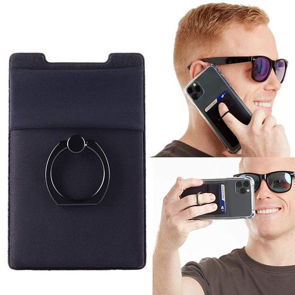 

3-in-1 adhesive sticker phone back cards spandex ring wallet mobile phone id card holder finger grip kickstand dual po wmtrji