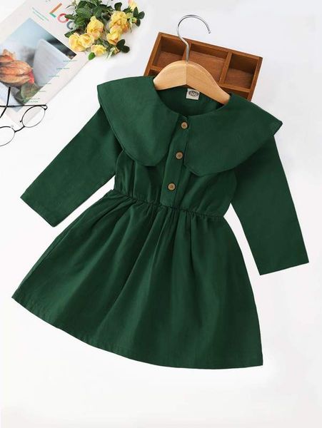 

toddler girls statement collar half button dress she, Red;yellow