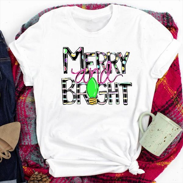 

women lady letter light clothing fashion winter holiday merry christmas print tshirt clothes graphic female t tee t shirt, White