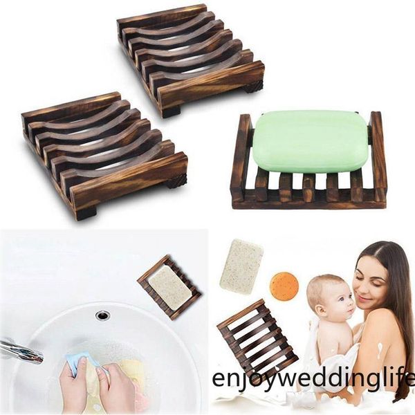 

dhl ship natural wooden bamboo soap dish tray holder storage soap rack plate box container for bath shower plate bathroom fy4366