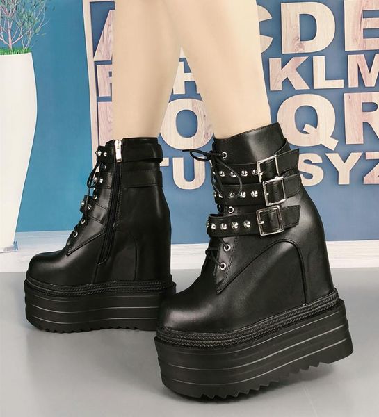 

womens high heel boots punk motorcycle boots women black platform wedge shoes women's high fashion ankle shoes for women