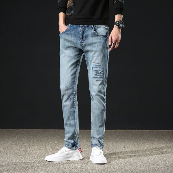 

new stretch men's jeans with holes in autumn and winter 2020, Blue