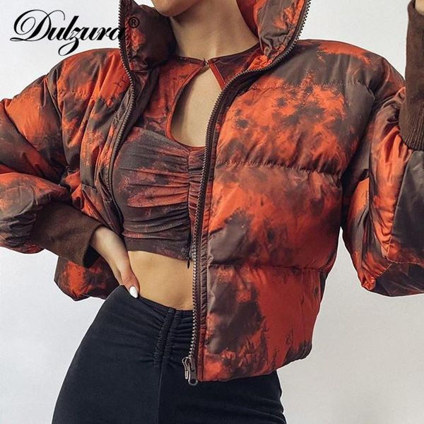 

women's tracksuits dulzura tie dye women padded jacket short coats thick zipper warm streetwear 2021 autumn winter crops loose oversize, Gray