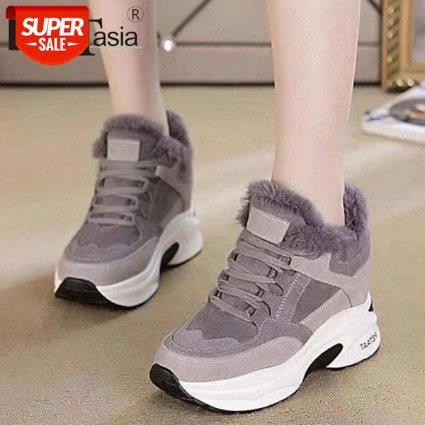 

doratasia fashion female winter shallow sneakers warm fur sneakers women height increasing heels shoelace plush shoes woman #xm2j