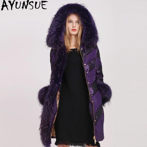 

ayunsue women's down jacket real fur coat winter jacket women luxury long jackets for women warm parka chaqueta mujer my40471, Black