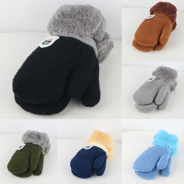 

five fingers gloves children winter warm knitted mittens girls boys rope full finger thickening for toddler furring, Blue;gray