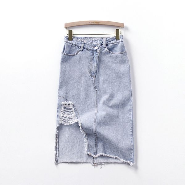 

2021 new spring and summer female fashion haphazard versatile thin waist high denim irregular hip skirt light color 07yg, Black