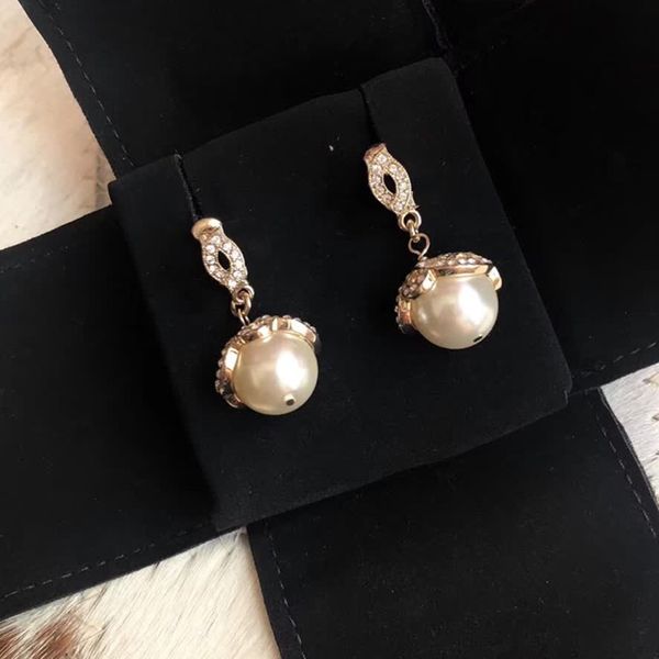 

luxury jewelry designer earrings classic double letter logo pearl pendant earrings 925 silver needle, Golden;silver