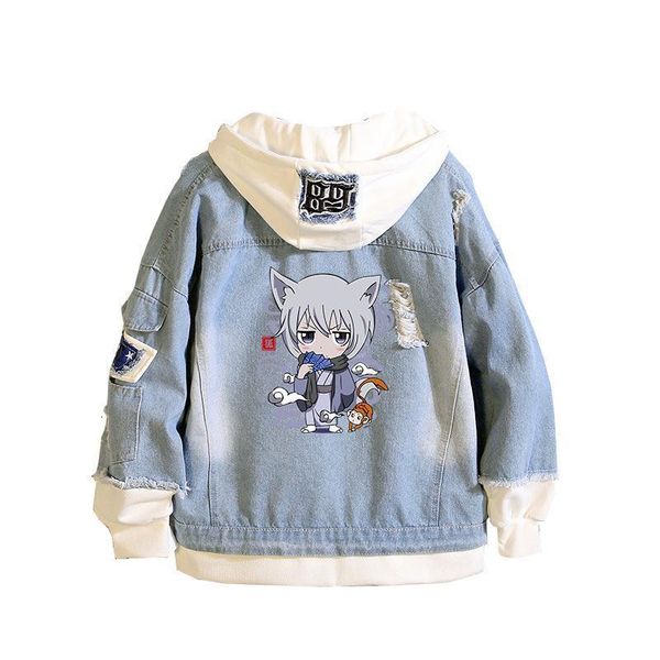 

kamisama love denim jacket anime harajuku streetwear oversized hoodies jeans sweatshirt autumn coats couple clothes, Black;brown