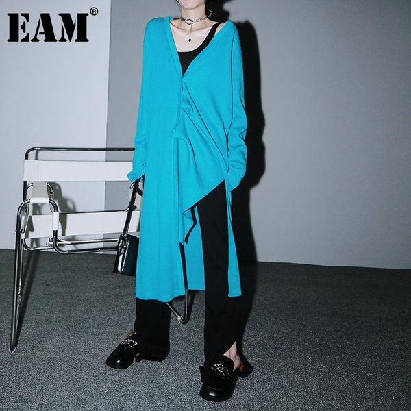 

eam] big size irregular knitting cardigan sweater loose fit v-neck long sleeve women new fashion autumn winter 2021 1dd1766, White